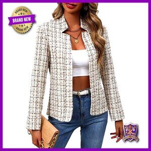 Women's Tweed Blazer Fully Lined Open Front Professional Work Office Coat